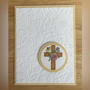 Handcrafted Floral Embossed Greeting Card with Cross